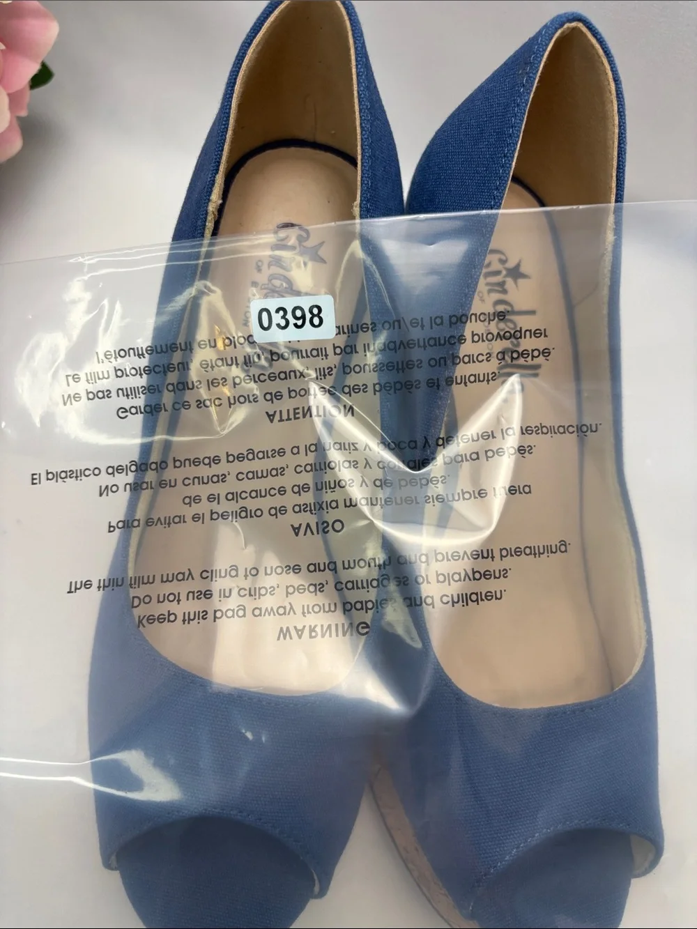 Cinderella Women’s 4.5W Ella Navy Blue‎ Peep-Toe Cork Wedges #398